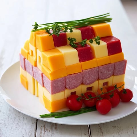 A visually stunning photo of The Checkerboard Chalet appetizer featuring cheese and cured meats.