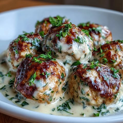 Golden-brown turkey meatballs simmered in a creamy garlic ranch sauce, served over fluffy mashed potatoes.