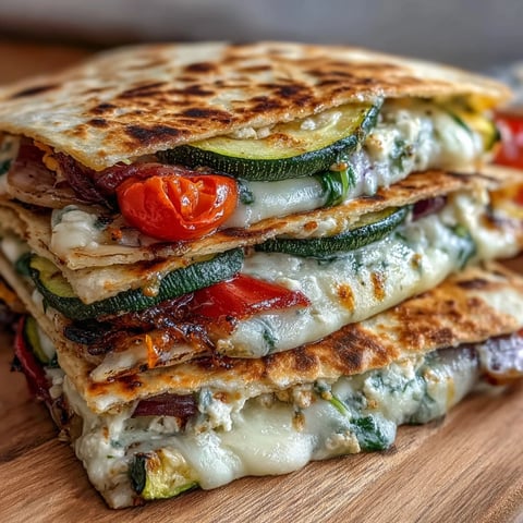 Grilled Mediterranean Veggie Quesadillas with golden, crispy tortillas and melted feta on a plate.