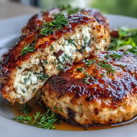 Mediterranean chicken patties with feta, herbs, and olives, golden and juicy in a skillet.