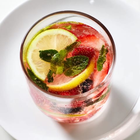 Colorful fermented drinks showcasing vibrant berries and citrus slices in tall bottles.  