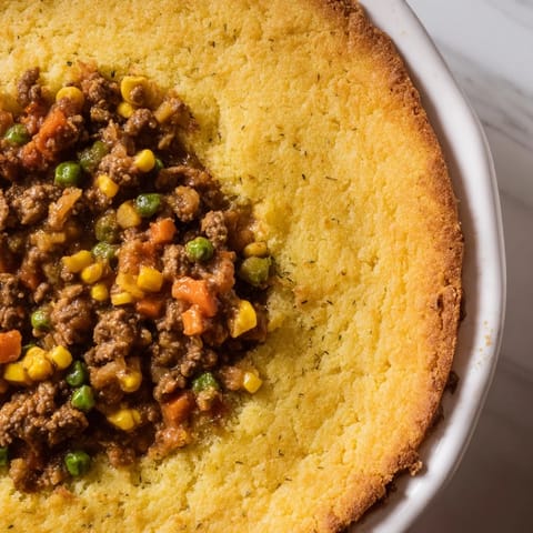 Cornbread Crusted Beef Pie