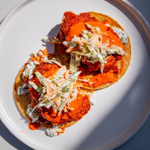 Buffalo Chicken Smash Tacos