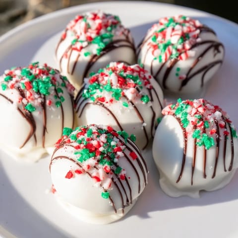 Perfectly round and coated Simplified Christmas Oreo Truffles, ready to enjoy at any festive gathering.