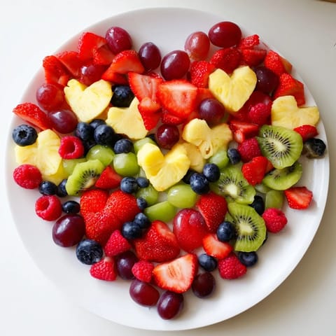 Sweetheart Fruit Board: A colorful heart-shaped platter of fresh, juicy strawberries, grapes, and watermelon.