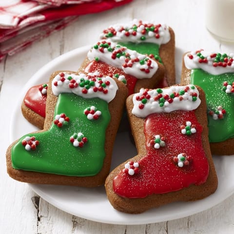 A plate of freshly baked Christmas boot-shaped delights, perfect for sharing at a holiday party.