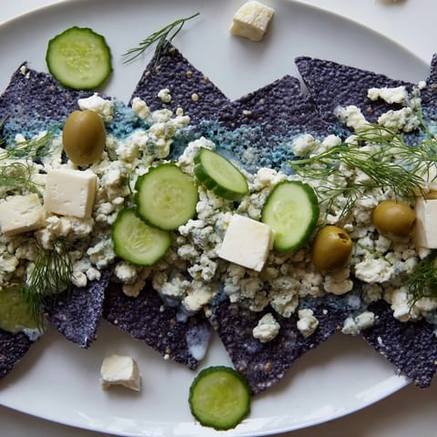 A beautifully arranged Deep Sea Ocean Wave appetizer platter with crisp greens, fresh fruit, and blue cheese crumbles.