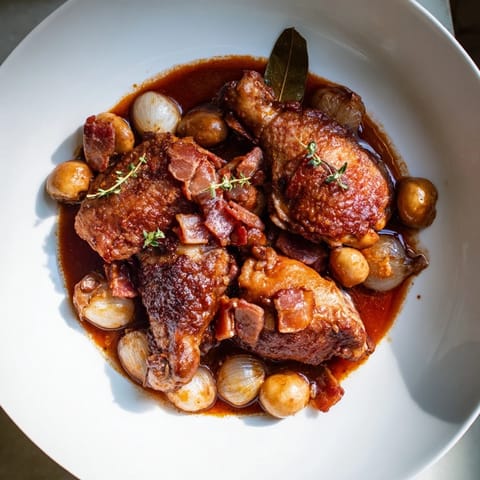 Savor the aroma: a Dutch oven filled with simmering Coq au Vin, a French chicken stew.