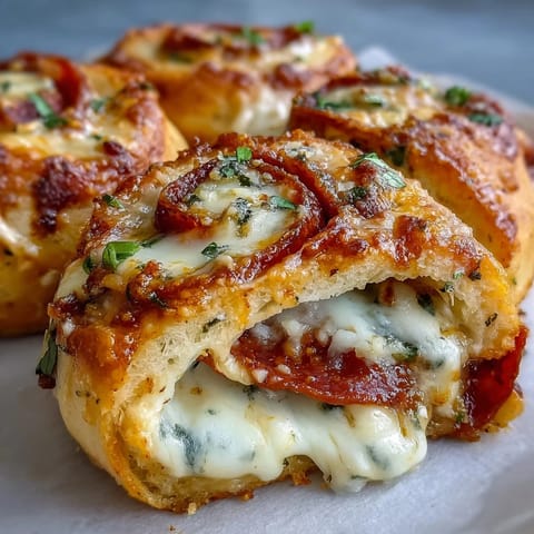 These savory rolls feature a stuffed spiral of spicy pepperoni, lean beef, and marinara sauce on a high-protein yogurt dough.