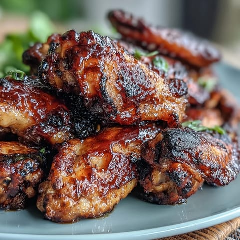 A platter of crispy Guava BBQ Glazed Chicken Wings tossed in a vibrant pink tropical sauce and garnished with green onions.