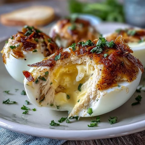 Adorable deviled egg chicks with carrot beaks and peppercorn eyes, perfect for Easter brunch or spring parties.  