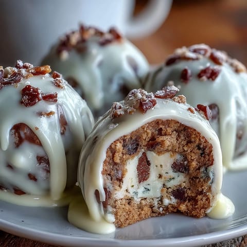 Delightful Carrot Cake Truffles with Cream Cheese Coating: perfect for spring, featuring walnuts and a smooth, creamy white chocolate finish.  