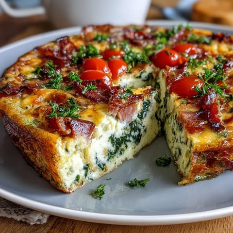 Fluffy One-Pan Ham and Cheese Frittata with golden edges and savory ham chunks, perfect for hearty breakfast meal prep.