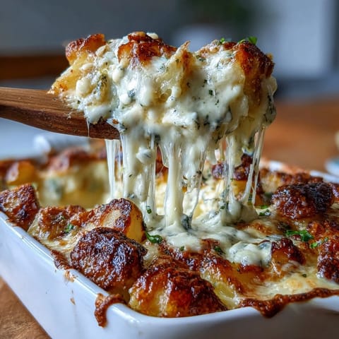 Creamy Au Gratin Potatoes: golden, bubbly cheese over tender potato layers baked in rich cream sauce, perfect holiday side dish.