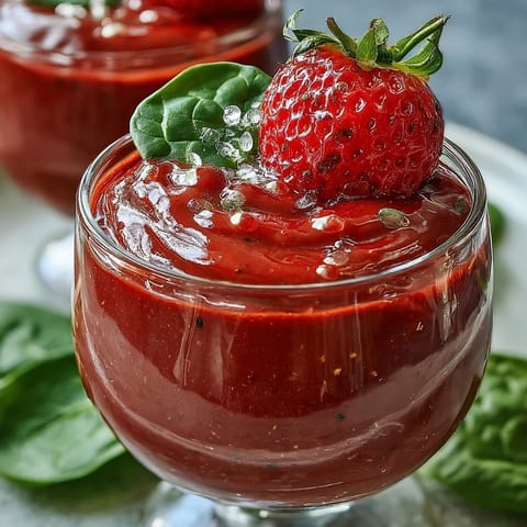 A refreshing strawberry spinach smoothie in a glass, vibrant red and green, perfect for a healthy breakfast or snack.