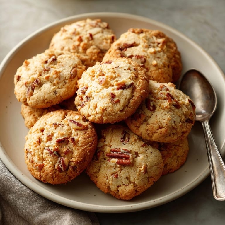 Chewy brown butter pecan cookies studded with crunchy pecans, perfect with a cold glass of milk.