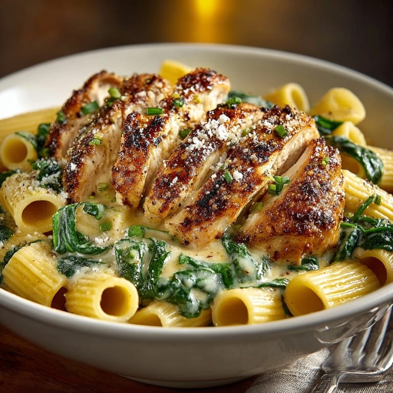 Golden, cheesy Skillet Chicken Alfredo with Spinach; see the bubbling sauce, perfect for weeknights.