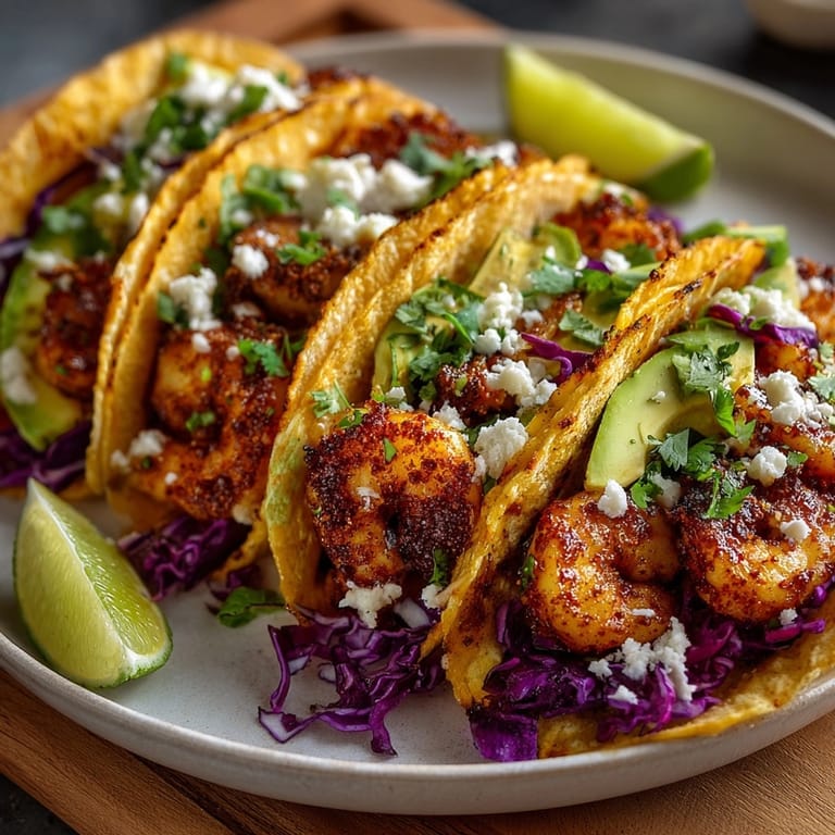 Spicy Chili Lime Shrimp Tacos: grilled shrimp and zesty slaw in soft tortillas.