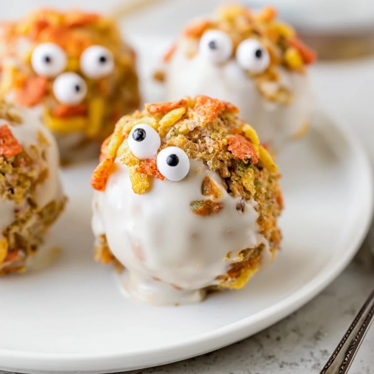 These unique Flamin Hot Dill Pickle Sweet Potato Monster Cake Pops are a savory sensation.
