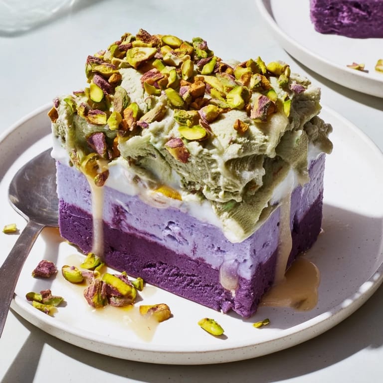 Vibrant layers of ube and pistachio create a stunning dessert bars experience.  