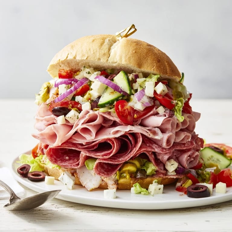 Hearty Flavor Mash-Up Sandwiches overflowing with savory ingredients, perfect for lunchtime joy.