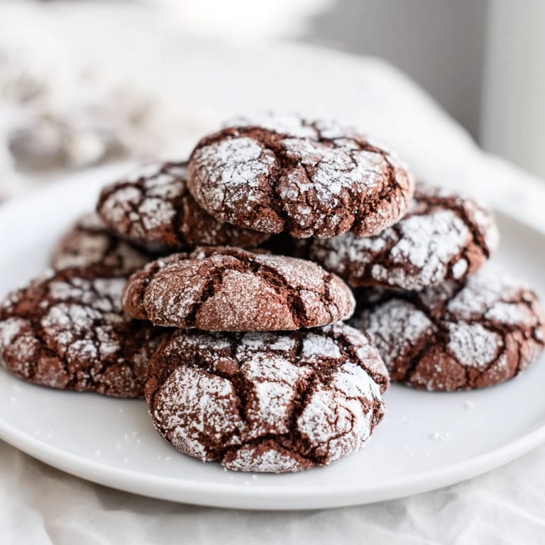 A close-up shot of delectable, soft Chocolate Gingerbread Crinkle Cookies; perfect for winter holidays.