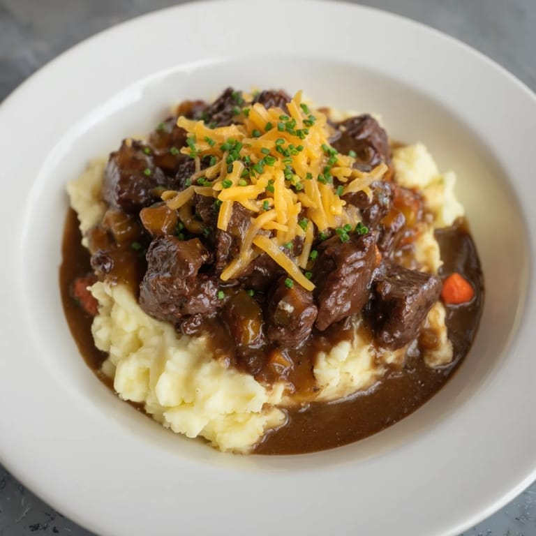 Close-up of bubbling Fall Apple Cider Stew Mash, a comforting, warm meal for a chilly evening.