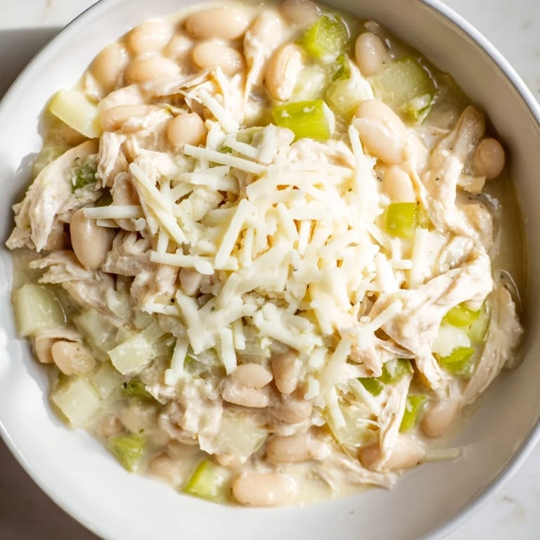 Hearty 35-Minute White Cheddar Apple Chicken Chili: a warm, comforting bowl ready to be served.
