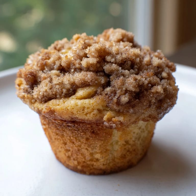 Close-up of baked Lightened Christmas Coffee Cake Muffins, showcasing the streusel topping's texture and aroma.