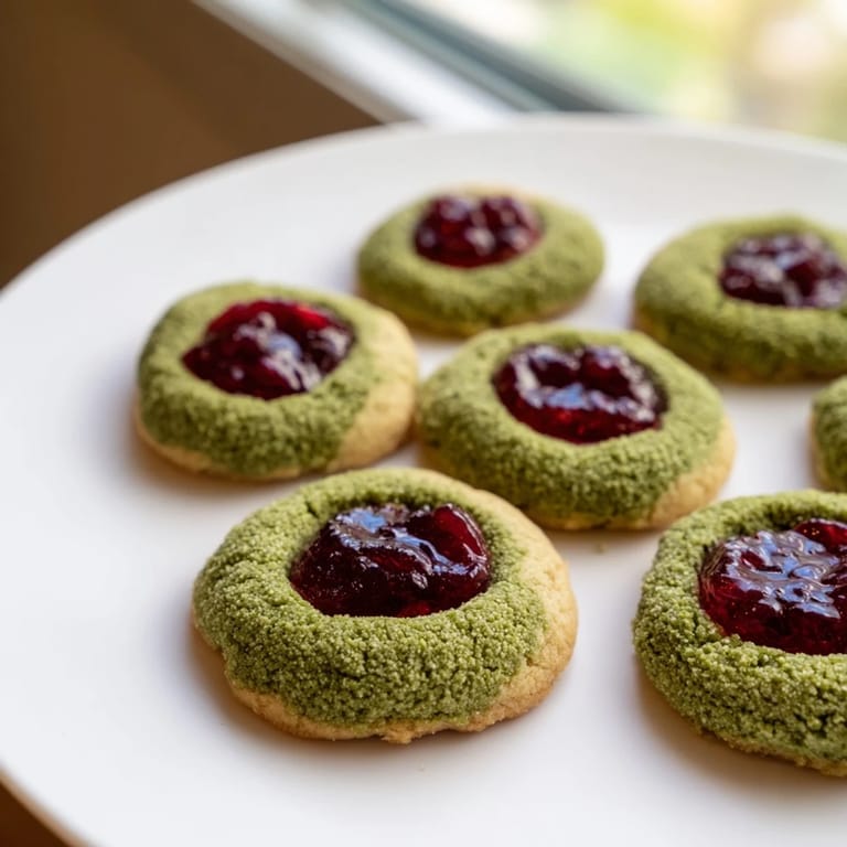 These vibrant green Matcha Cranberry Shortbread Thumbprint Cookies are perfect for a festive gathering.