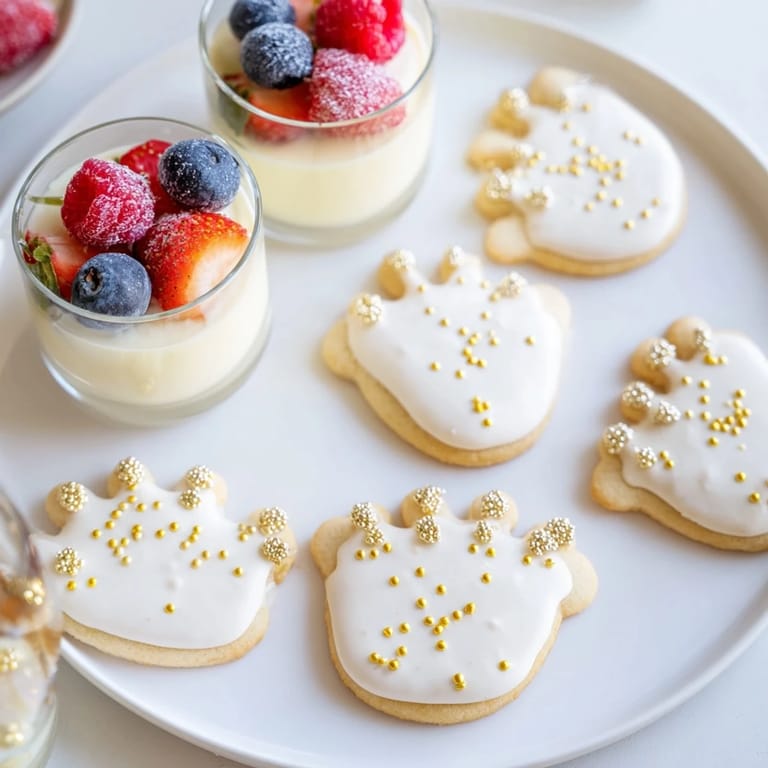 Bright berries and sugar cookie crowns create a visually stunning Princess Crown Dessert Tray for your next party.