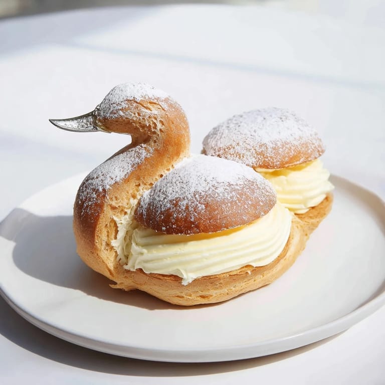 Feathered Friend Swan Pastry Platter's light, airy pastry shells filled with fresh, vanilla-infused cream.