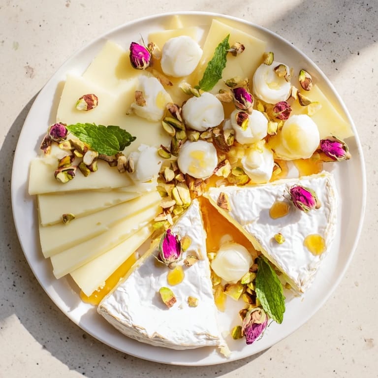 Vibrant image of a Rose Garden Romantic Platter, featuring artisanal cheese and sweet fruit for sharing.