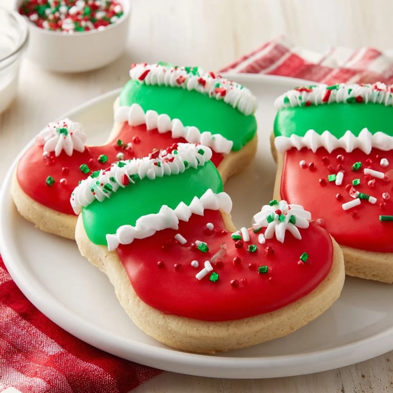 Close-up of vibrant Christmas boot-shaped delights, showing details of the colorful, sweet icing.