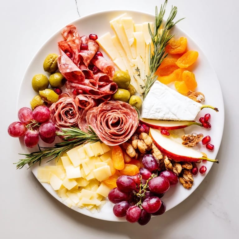 Holiday charcuterie meat rose bouquet, with salami and brie, ready to be enjoyed with crackers.