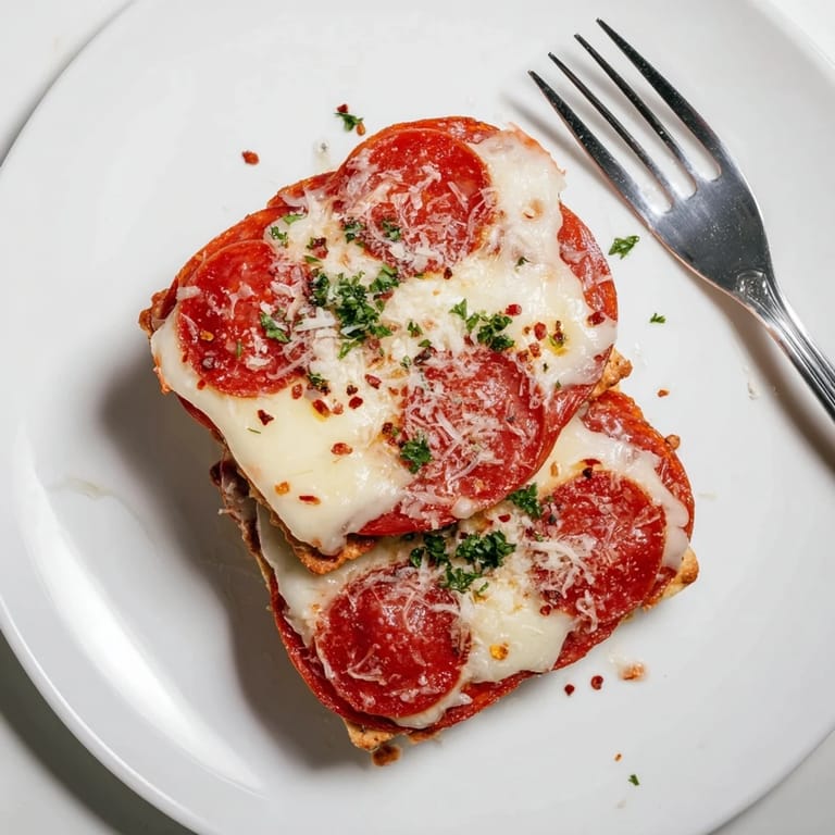 Golden bubbly cheese coats pepperoni in this photo of simple appetizer, savory bites.