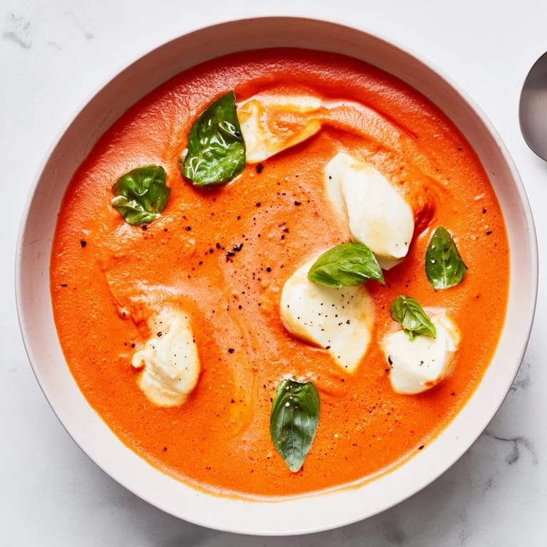 Thick and creamy, this Italian-style creamy tomato mozzarella soup offers a comforting, warm meal.