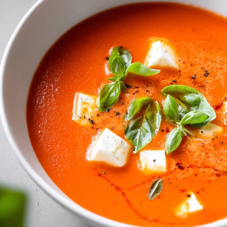 Thick and creamy, this Italian-style creamy tomato mozzarella soup offers a comforting, warm meal.
