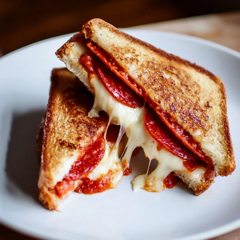 Crispy Italian bread surrounds a delicious Pizza Grilled Cheese, perfect for dipping into warm marinara sauce.