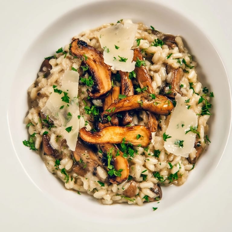 Close-up of creamy Italian Mushroom Risotto: rich, savory, and ready to enjoy for dinner.