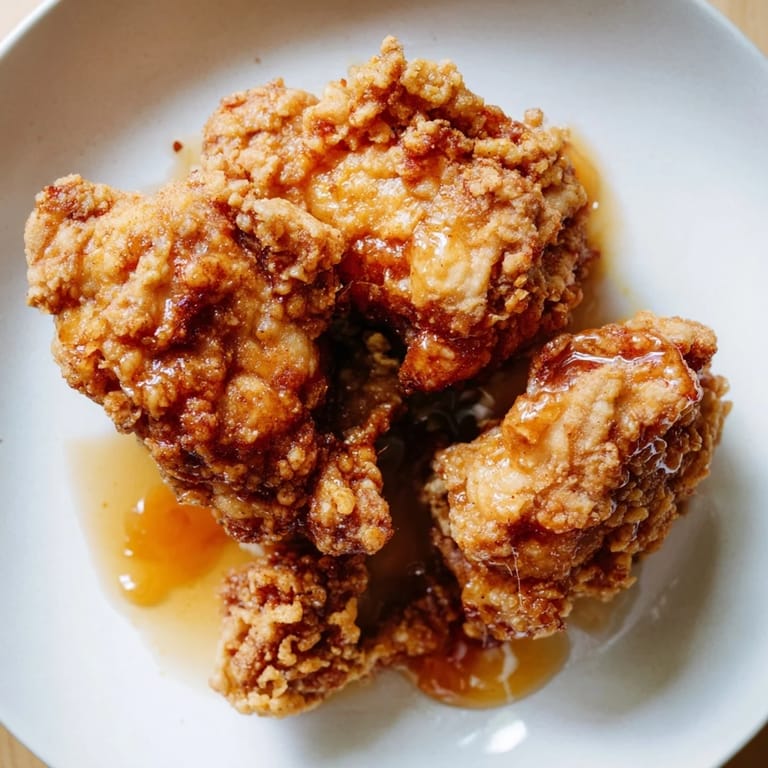 Juicy fried chicken pieces smothered in a vibrant hot honey butter sauce—an American comfort food classic.