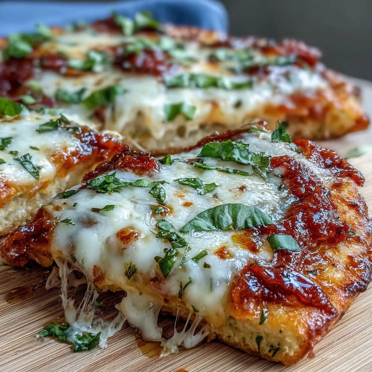 Cheesy Garlic Naan Margherita Pizzas topped with vibrant marinara and fresh basil, sliced and ready to serve for an easy weeknight dinner.