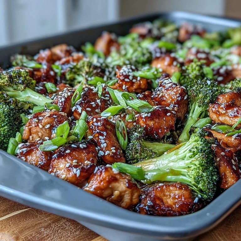 Homemade teriyaki-glazed chicken and broccoli, roasted together on a single sheet pan and served over hearty brown rice for a quick, satisfying meal.  