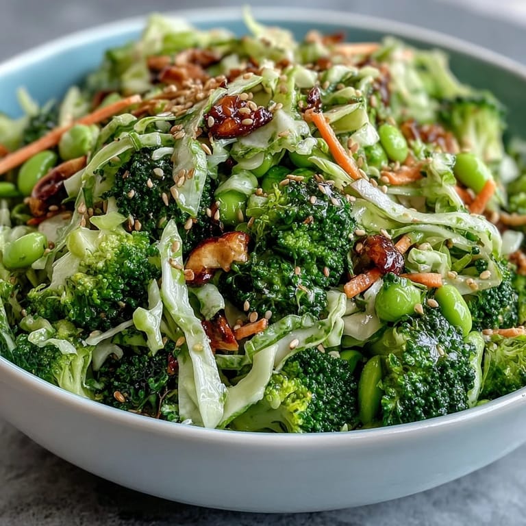 Nutritious broccoli crunch salad featuring crisp vegetables and a savory-sweet dressing, perfect for healthy meal prep or a light vegetarian lunch.