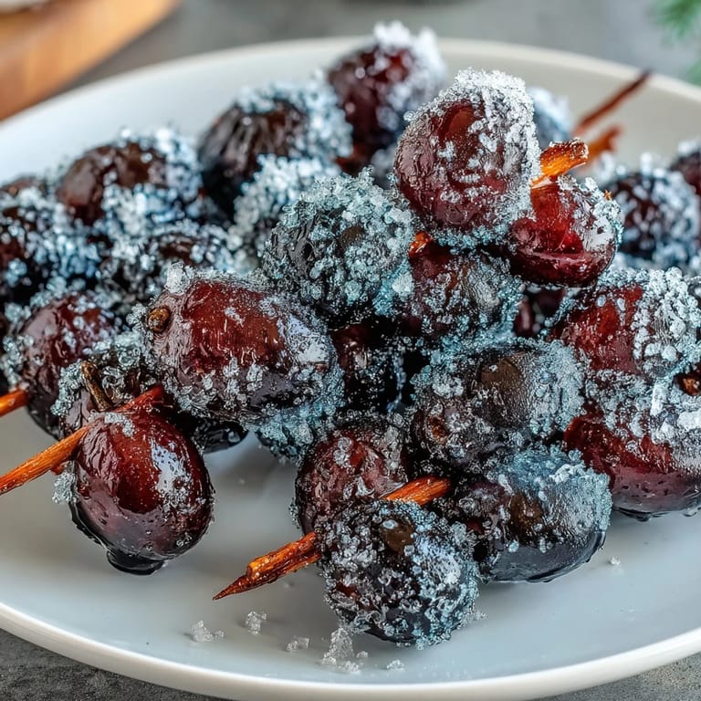 Sweet and tangy frozen grape skewers with bright lime sugar crystals, perfect for cooling off on hot days or as a fun party appetizer.