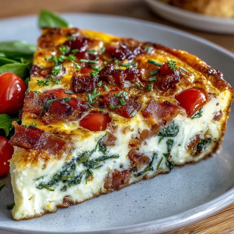 Savory One-Pan Ham and Cheese Frittata baked to perfection, loaded with melty cheddar, spinach, and juicy cherry tomatoes.