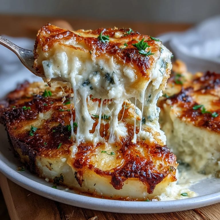 Decadent Au Gratin Potatoes: Yukon Gold potatoes layered with creamy sauce and Gruyère, finished with golden crust, ideal for special dinners.