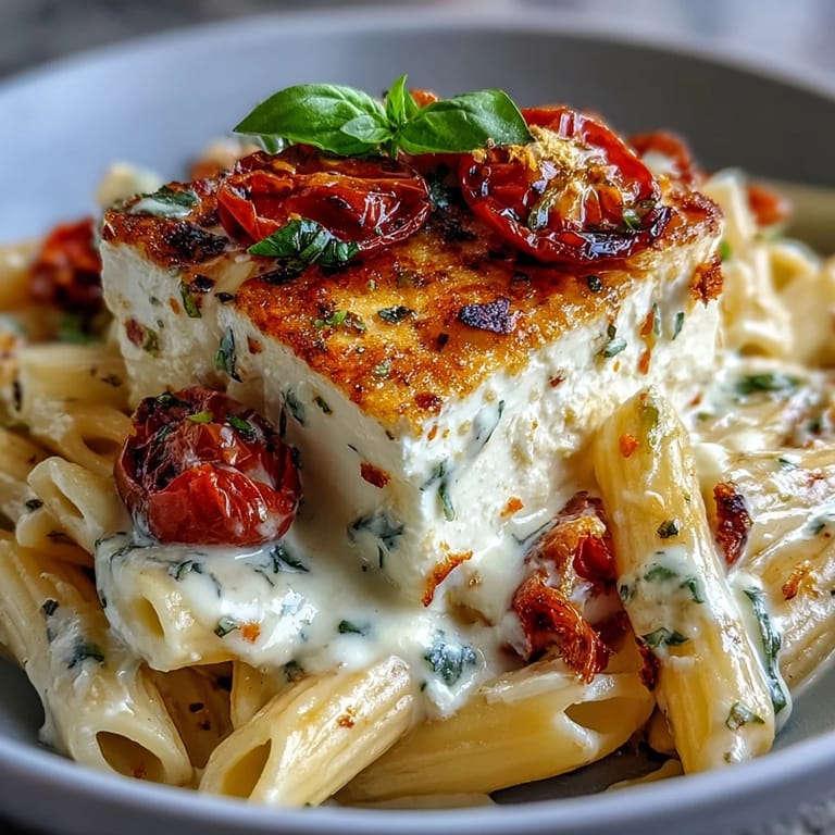 Easy Mediterranean baked feta pasta, perfect for a weeknight meal.