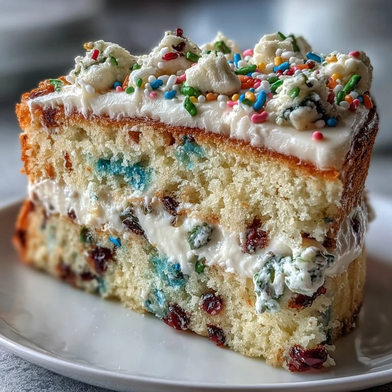 Bright and colorful Spring Birthday Party Funfetti Dip Cake ready for slicing.