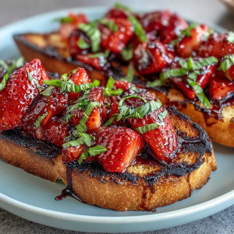 Juicy strawberries, sweet balsamic glazes crisp grilled sourdough for a delightful bite.